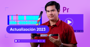 Hombre presentando actualización 2023 de Adobe Premiere.