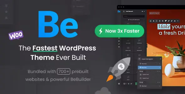 Tema rápido de WordPress Be con BeBuilder y 700 plantillas.