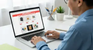 Persona navegando tienda online en portátil