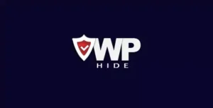 Logo de "WP Hide" sobre fondo azul.