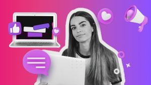 Joven con portátil, iconos redes sociales