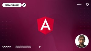 Logo de Angular en fondo rojo.