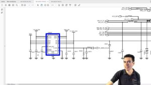 Diagrama de circuito con componentes electrónicos.