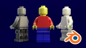 Tres figuras de Lego frente a fondo azul.