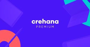 Crehana Premium logo en fondo azul