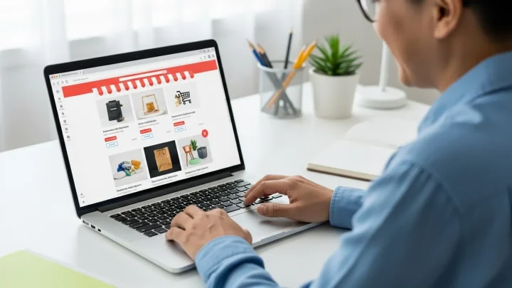 Persona navegando tienda online en portátil