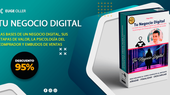 Libro "Tu Negocio Digital" con descuento en pantalla.