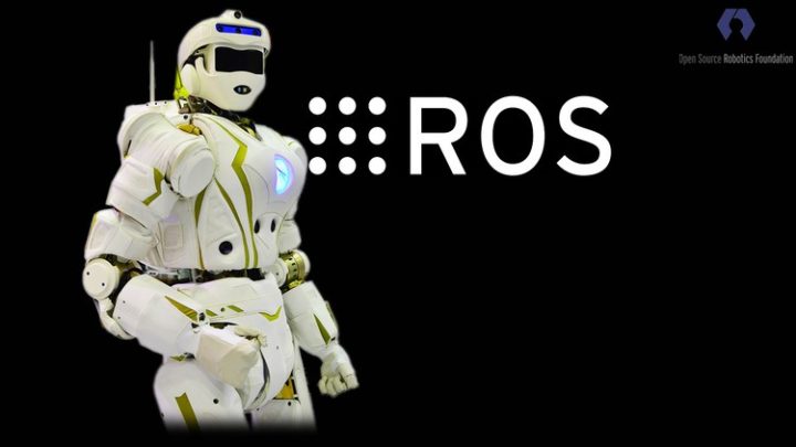 Robot humanoide junto a logo de ROS